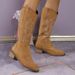 Embroidered V-Cut Martin Boots For Women, Autumn And Winter, Brown Chunky Heel, Mid-Calf, Internet Celebrity Knight_vogvips.com