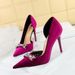 1363-K80 Wind High Thin Heel Women's Shoes, Thickened Suede Surface, Shallow Mouth, Pointed Side Hollow Water Diamond_vogvips.com