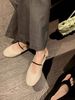 Women's Genuine Leather Soft-soled Slip-on Shoes, White Flat Ballet Shoes With A Single Strap_vogvips.com
