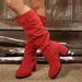 Women's European American Style Double Buckle High Heeled Fashion Boots Winter New Chunky Suede Tall Round Toe Plus Size_vogvips.com