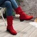 Plus Size Women's Fashion Boots Autumn Chunky Heel Mid Calf Suede Slouch With Pom Pom Pleated Detail_vogvips.com