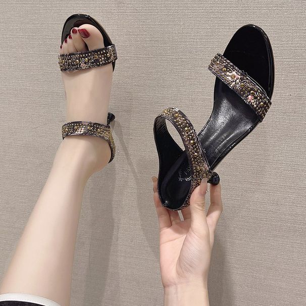 Slippers Women's Sexy Rhinestone Sandals Spring New Fashion All-match Open Toe Thin Heel Outer Wear High Heel Sandals_vogvips.com