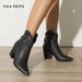 Women's Black Pointed Toe Chunky Heel Ankle Boots - Fashionable Bare Booties For Autumn/Winter_vogvips.com