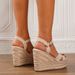 Women's Wedge Heel Rope Sandals Straw Woven Cross Border Style Thick Sole Non Slip Waterproof Height Increasing Slimming Suede_vogvips.com