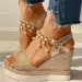 Sandals Women's Summer Wedge Bead Studded Platform Buckle Strap Peep Toe Thick Bottom Casual Shoes_vogvips.com