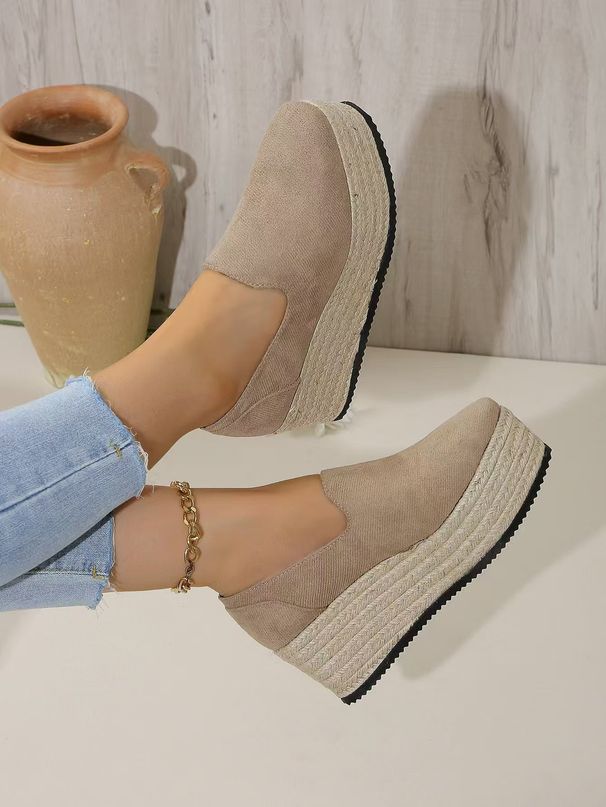 Women's Shoes Independent Station New Slip Lazy Shoes Straw Woven Large Size Women's Wedge Heel Single Shoes_vogvips.com