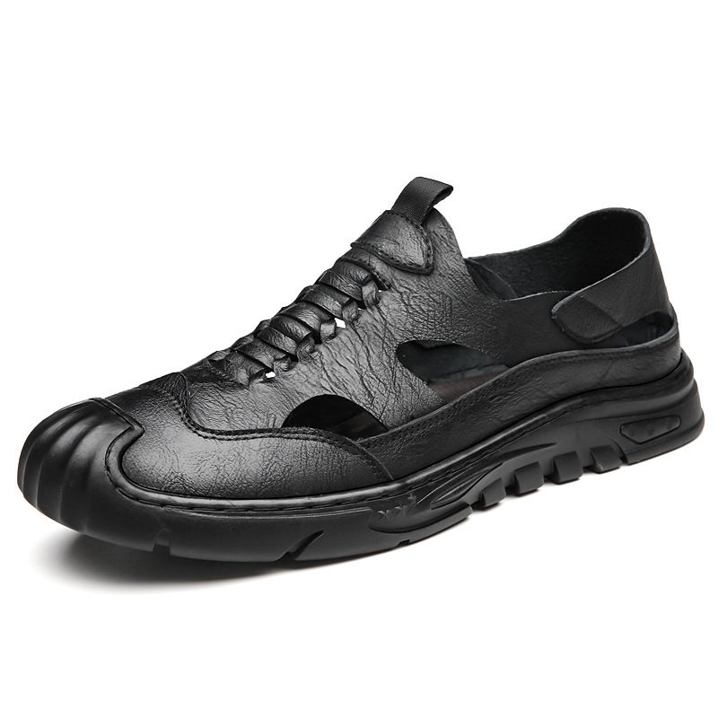 Genuine For Men 2026 New Model Men's Casual Beach Shoes Hollow Leather Sandals Breathable Closed-toe Cross-border Clogs_vogvips.com