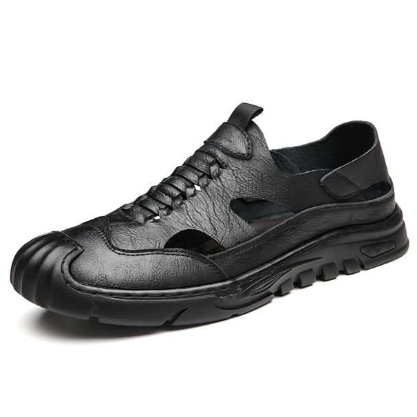 Genuine For Men 2026 New Model Men's Casual Beach Shoes Hollow Leather Sandals Breathable Closed-toe Cross-border Clogs_vogvips.com