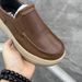 ShoeVault Top Layer Cowhide Casual Wide Version Slip-On Height Increasing Thick Sole Lightweight Online Comfortable Men's Shoes_vogvips.com