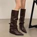 Sheepskin Pointed Toe Chunky Heel For Women With Belt Buckle Design High Tube Riding Over-the-Knee Cowboy Long Boots_vogvips.com