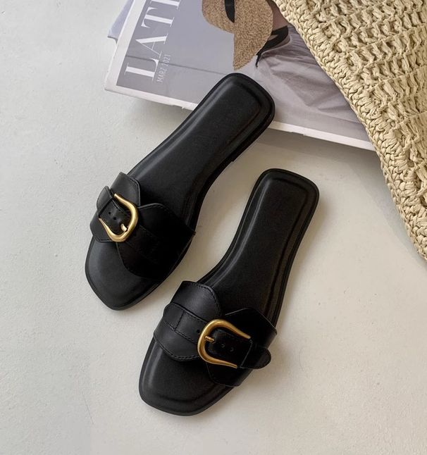 Women's Genuine Leather Flat Sandals, Summer Outdoor Wear, New Style, Popular Retro Leather Buckle Sandals, Casual Vacation Beach Shoes_vogvips.com