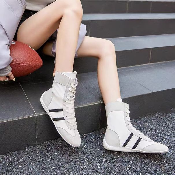 Women Boxing Boots Inner Height Increase Ballet Boxing For Women 2025 Spring Summer New Breathable Martin Boots Casual Sports High-Top_vogvips.com