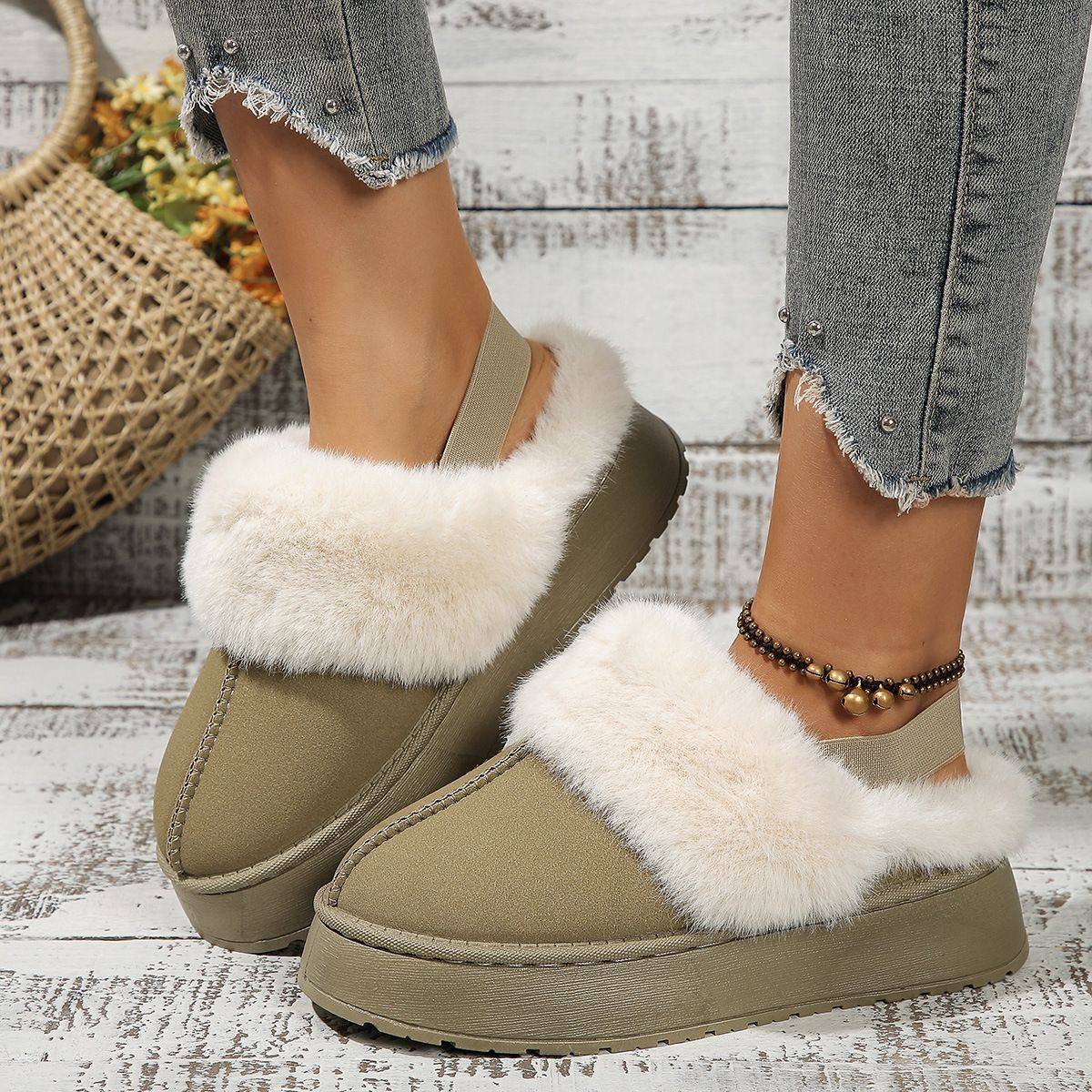Women's Winter Snow Boots - Slip-On Faux Fur Lined Low-Cut Boots With Thick Sole, Lightweight & Warm, Available In Green_vogvips.com