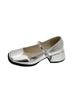 Women's With Soles Thick Heels, Silver Mary Jane Square Toe 2025 Spring And Autumn New Small Leather Shoes, Women's_vogvips.com
