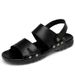 Summer New Metal Buckle Cowhide Lightweight One Line Slippers Casual Men's Plus Size Outdoor Dual-use Sandals_vogvips.com