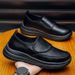 Plus-Size Men's Soft-Soled 2026 Spring/Autumn Leather Sho, Thick-Soled Low-Top Loafers With Velcro, Casual Slip-On_vogvips.com