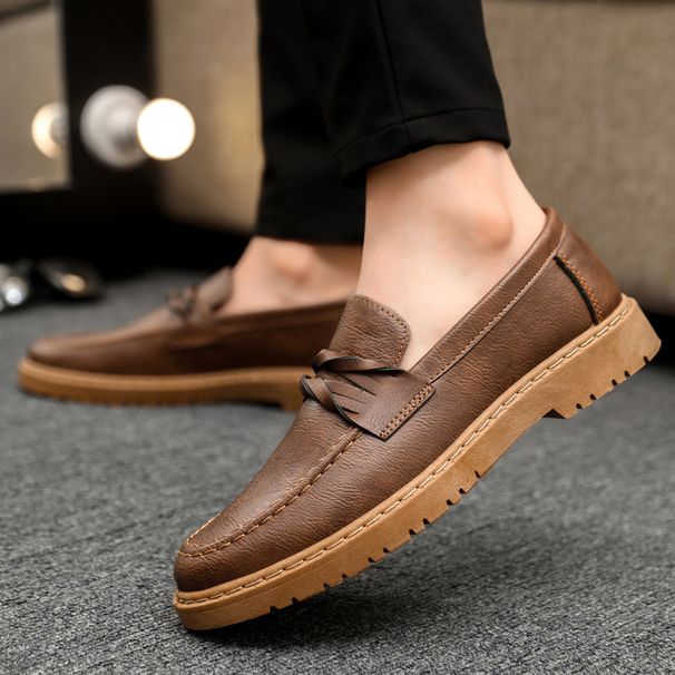 Advanced Casual Black British Style Men's Formal Leather Shoes, Waterproof And High-end Sports Round Toe Anti Slip, New_vogvips.com