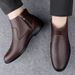 European Warm Series Layer Men's Shoes Fashion Leather Autumn Winter High Top Slip-On Cowhide Surface Side Zipper Large Size Fleece-Lined_vogvips.com