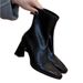 Lancui Edition~ High Ankle For Women 2025 Autumn Winter New Black French Style Chunky Heel Stretch Slim Martin Boots_vogvips.com