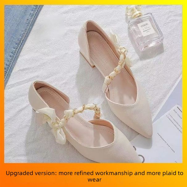 2026 Thick Heel Summer New Fashion French Single Shoes Versatile Temperament High Heels Bow Pointed_vogvips.com
