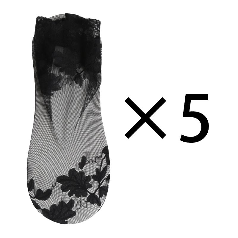 5 Pairs/Lot Socks Breathable Elastic Women's Lace Transparent Invisible Summer Thin Non-slip Short Ankle Black Low Cut_vogvips.com