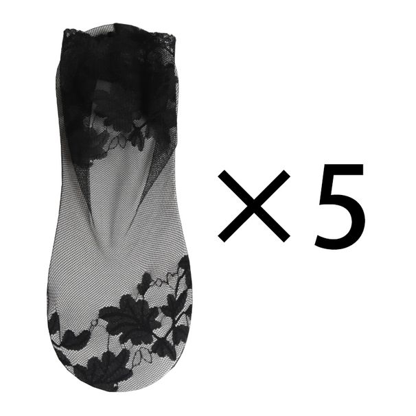 5 Pairs/Lot Socks Breathable Elastic Women's Lace Transparent Invisible Summer Thin Non-slip Short Ankle Black Low Cut_vogvips.com
