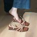 Lightweight Roman With A Retro Feel, Square Toe, One-strap Wedge Heel, Beach Vacation Style, Maillard Two-way Sandals_vogvips.com
