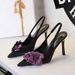 3526-H57 European And American Style Hollow Back Strap Pointed Toe Stiletto High Heels Color Block Flower Women's Shoes_vogvips.com
