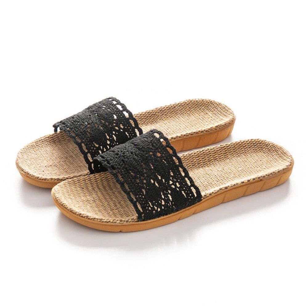 Women's Lace Hollow-Out Linen Home Slippers, Indoor Non-Slip_vogvips.com
