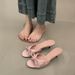 Cute Open-toe Women's Sandals: Korean Style, Elegant Comfort, Silk Satin, Sweet Bow, Cat-heel Slippers_vogvips.com
