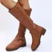 Retro Brown Knee High Large-sized Low Platform Long Autumn Pu Leather Zipper Womens Warm Boots 240911_vogvips.com
