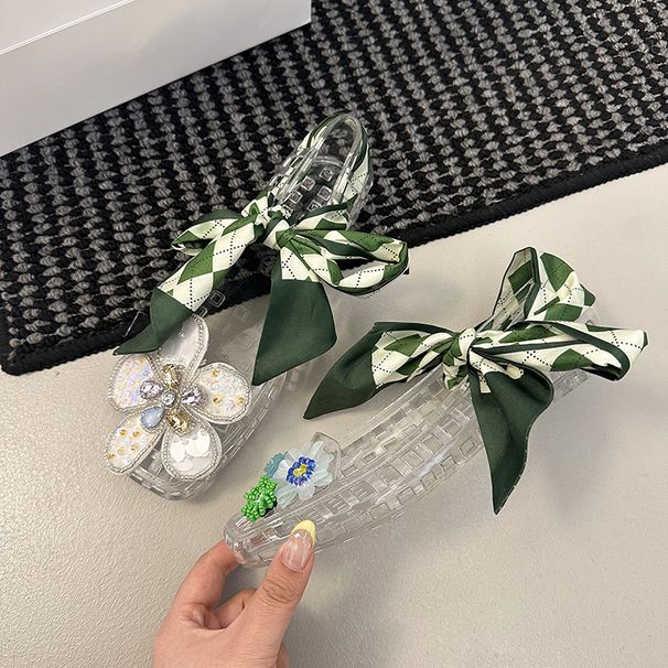 Crystal Shoes Transparent Jelly Bag Head Sandals Women Spring Wear Thin Bottom Square Head Flower With Diamond Retro Evening Shoes_vogvips.com