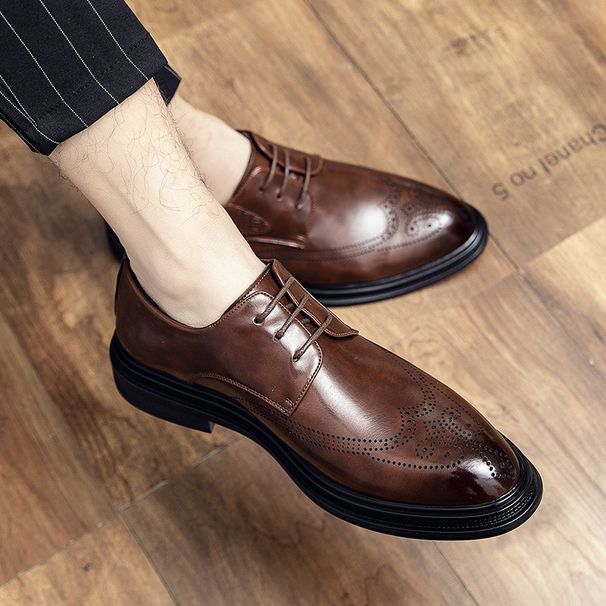 Spring Summer Men's Leather Korean Trendy Wedding Groom Groomsman Formal British Style Brogue Casual Shoes_vogvips.com