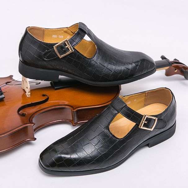 Business Casual Sandals Men's Summer Plus Size Black Buckle Breathable Leather Shoes_vogvips.com