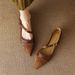 Vintage Brown Pointed Toe Flats For Women - Soft Leather Slip-On Shoes With Ankle Strap, French-Inspired Low Heel Loafers_vogvips.com