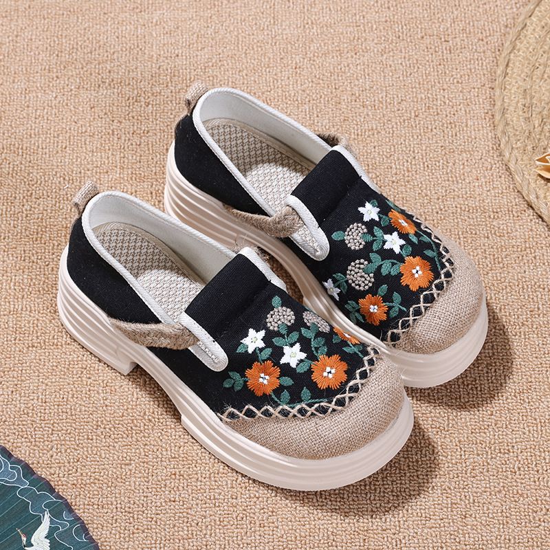 Women’s Shoes Embroidered Women's Single Shoes Embroidered With Hanfu High Heels Old Beijing Cloth Shoes Cotton And Linen Splicing Cloth Shoes_vogvips.com
