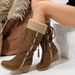 Women's Plus Size Wedge Heel Fashion Boots Suede Fur Trimmed Cuff Back Lace Up High Boots Autumn_vogvips.com