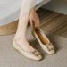 Genuine Leather Flat 2025 Spring-summer New Style Square Toe Rhinestone Shallow Mouth Versatile Mom Large Size Women's_vogvips.com