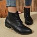 New Plus Size Black Martin Thick Heel, Lace Up Small Leather Shoes, High Heels, Trendy Short Boots, Women's Autumn_vogvips.com