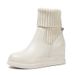 Petite Genuine Leather Inner Height Increase Fleece-Lined Short Flat Martin Women Thick Sole Mid-Calf With Rhinestones_vogvips.com