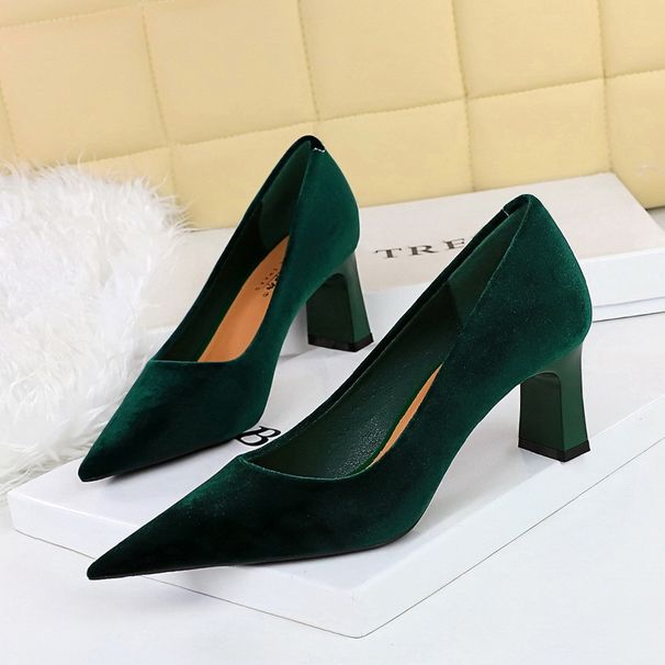High heel chunky women's shoes suede west velvet light point single shoes_vogvips.com