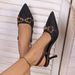 Women's High Heeled Sandals Pointed Toe Metal Chain Stiletto Heel Printed Closed Toe Size 43_vogvips.com