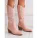 Men's & Women's Western Cowboy Boots With Embroidery - Pointed Toe, Chunky Heel, Mid-Calf Riding Boots In PU Leather (Black, White, Pink, Brown)_vogvips.com