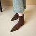 Weiwei Girl 351-1 Autumn Winter Suede Flat Sock Boots Flat Heel Slim Boots Elegant Pointed Toe Short Boots For Women_vogvips.com