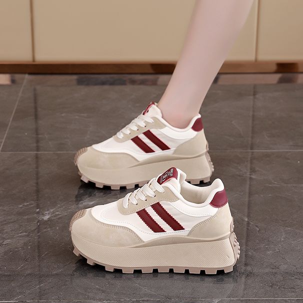 Women's Chunky White Sneakers - Breathable Platform Casual Shoes With EVA Insole For Spring Summer Fall (Black, Beige Red, Beige Black)_vogvips.com