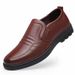 Autumn new men's leather shoes round head breathable British shoes soft sole_vogvips.com