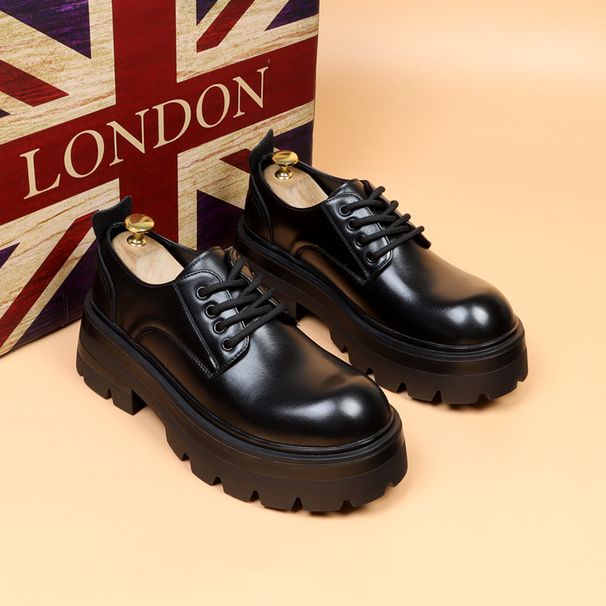 New Thick-Soled 8cm For Men Genuine Leather Derby Height-Increasing Lace-Up Casual Business Hair Stylist Shoes_vogvips.com