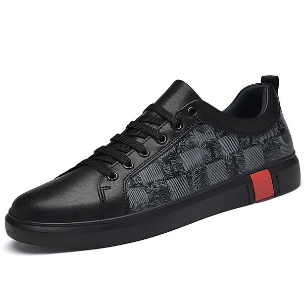 Men's Shoes Flat Soled Fashionable Cowhide Casual Shoes Spring Low Top Lace Up Plaid Retro Sports Shoes_vogvips.com
