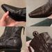 Grape Mom Same Style Fashionable Pointed Toe V-Cut Denim Genuine Leather Slim Chunky Heel Wrinkled Western Short Boots_vogvips.com