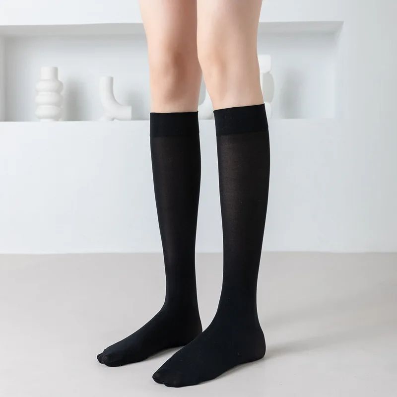 2PCS Solid Color JK Woman Thin Knee High Cute Black White Lolita Long Socks Girls Kawaii Cosplay Nylon Stockings_vogvips.com